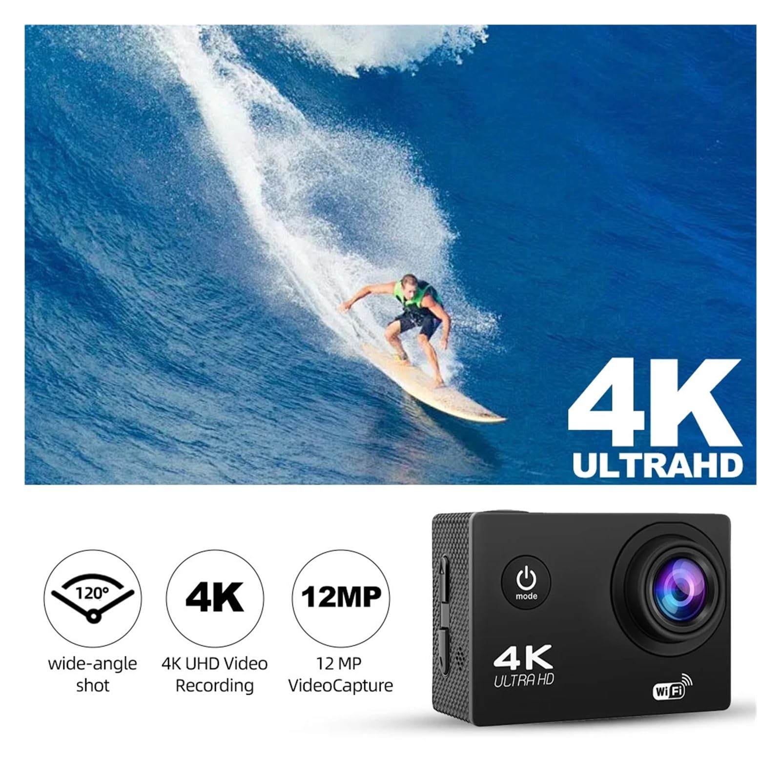 4K Macchina Fotografica di Azione 1080P/30FPS WiFi 2.0 "170D Subacquea Casco Impermeabile Videocamera Registrazione Telecamere Sportive Mini cam esterna