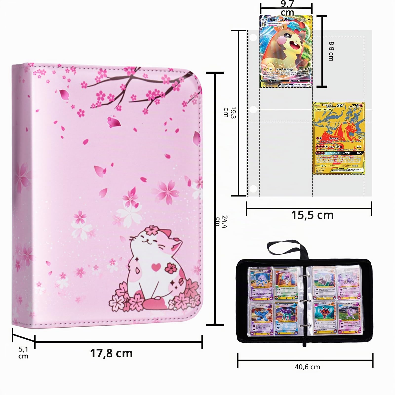 CLOKORIA Classeur pour Filles - Porte Cartes Avec 440 Emplacements, 55 Pages - Organisateur de Cartes TCG et Sport, Album à Collectionner Rose (Chat)