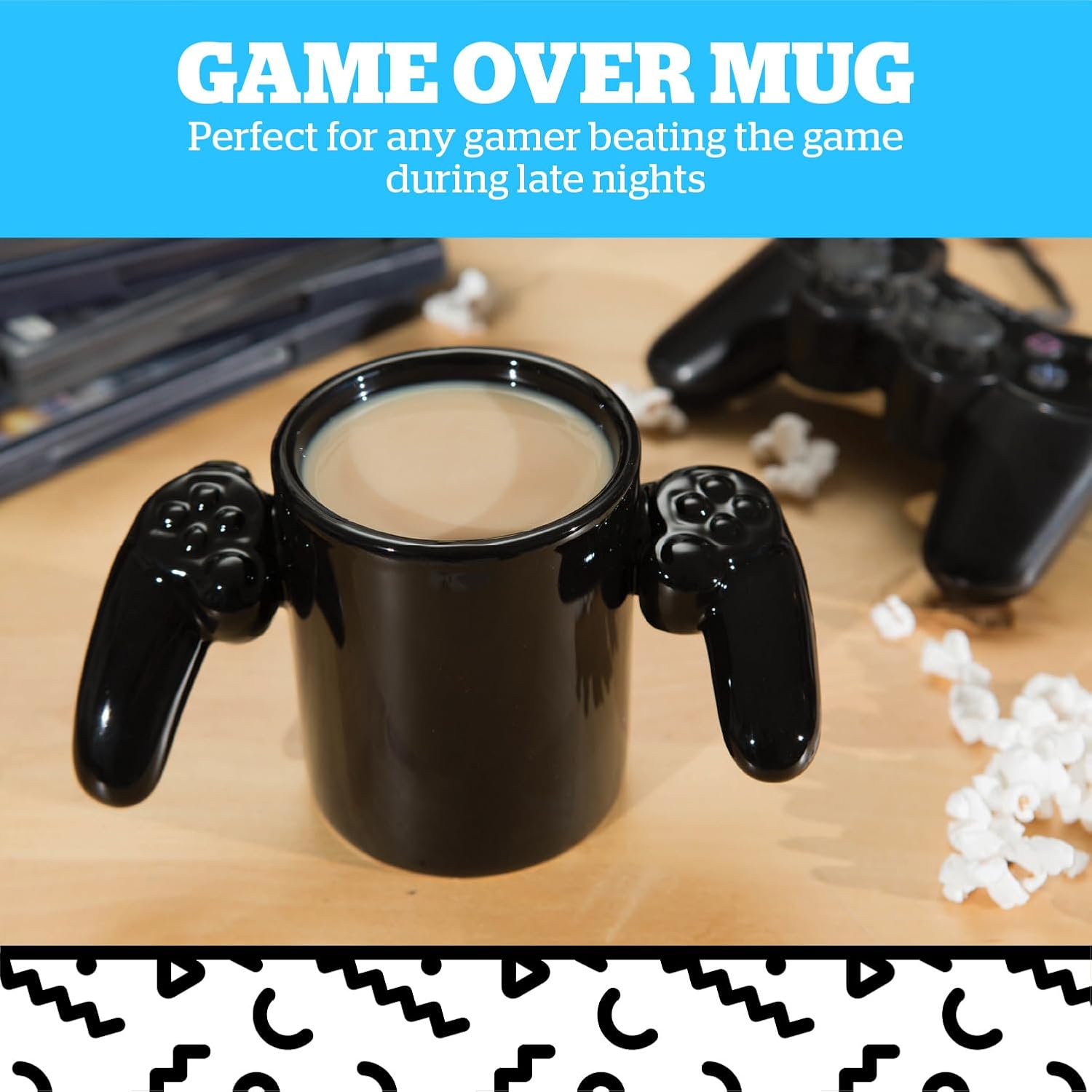 Game Over Ceramic Coffee Mug, Video Game Controller Handle Cup, Gamer Gift, Holds 14 Ounces