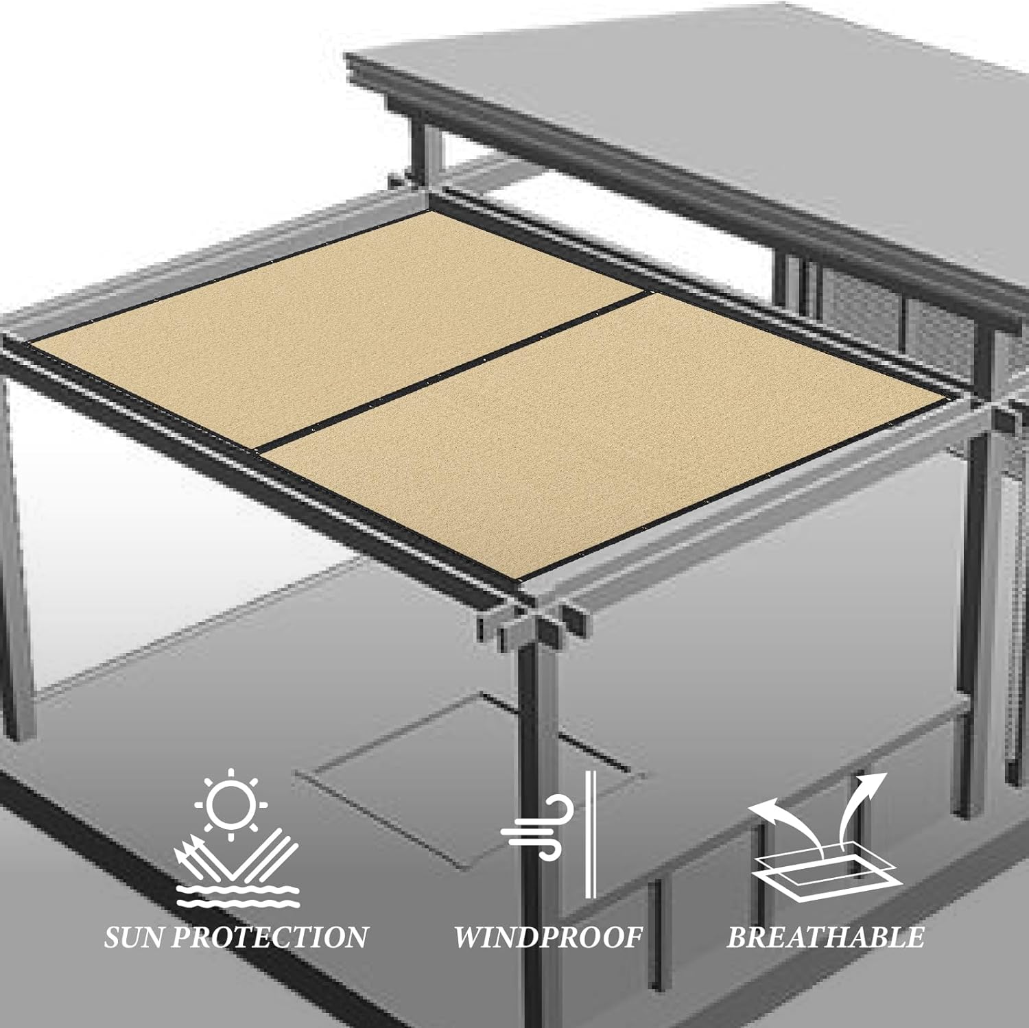 Square Shade Cloth 20' x 30' Beige, 90% UV Protective, Patio Pergola Awning Shade Cover with Grommet, Water Permeable, Breathable, Custom