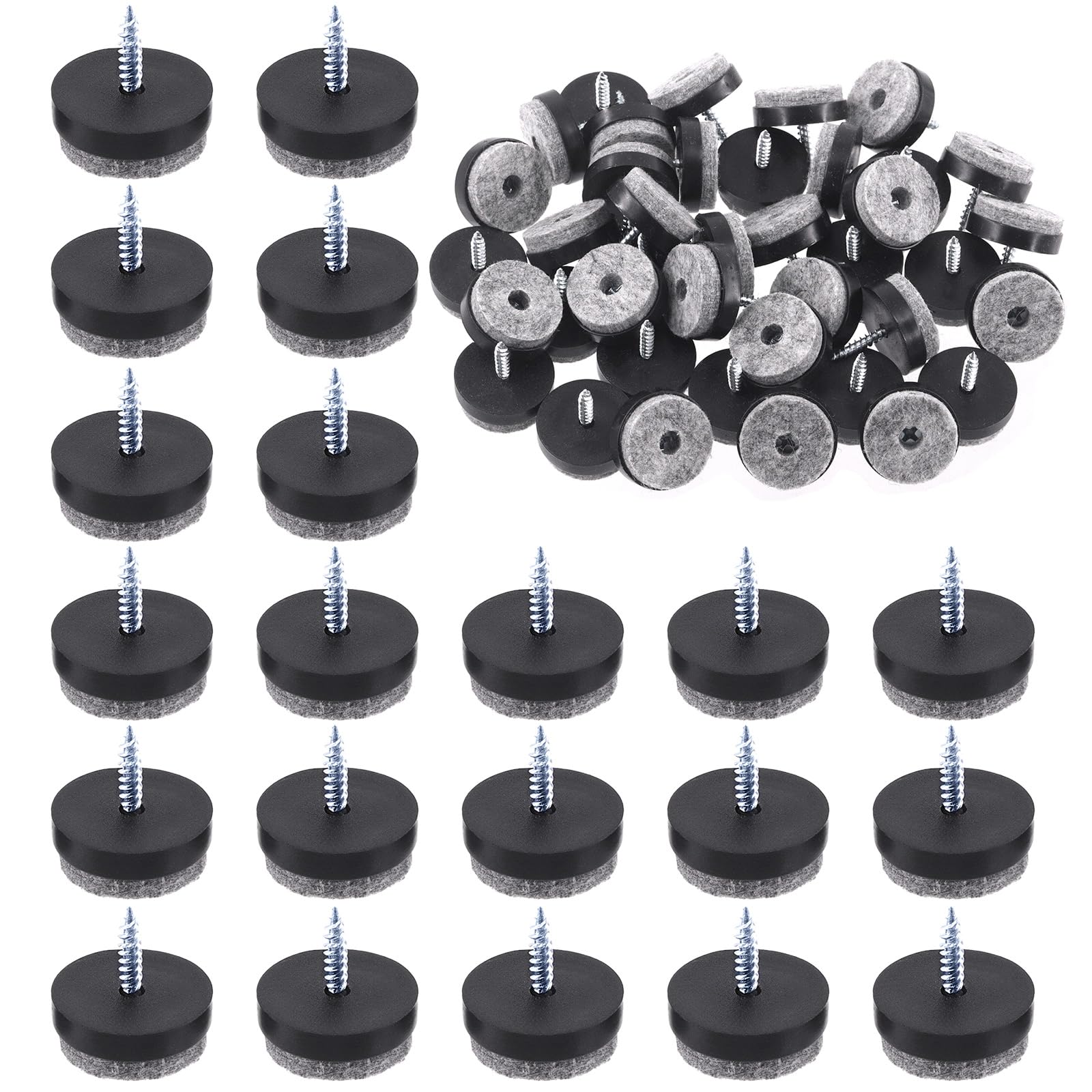 Rustark 40Pcs 24MM Black Screw-on Felt Pad Round Felt Pad Slider Floor Protector with Matching Strong Screws