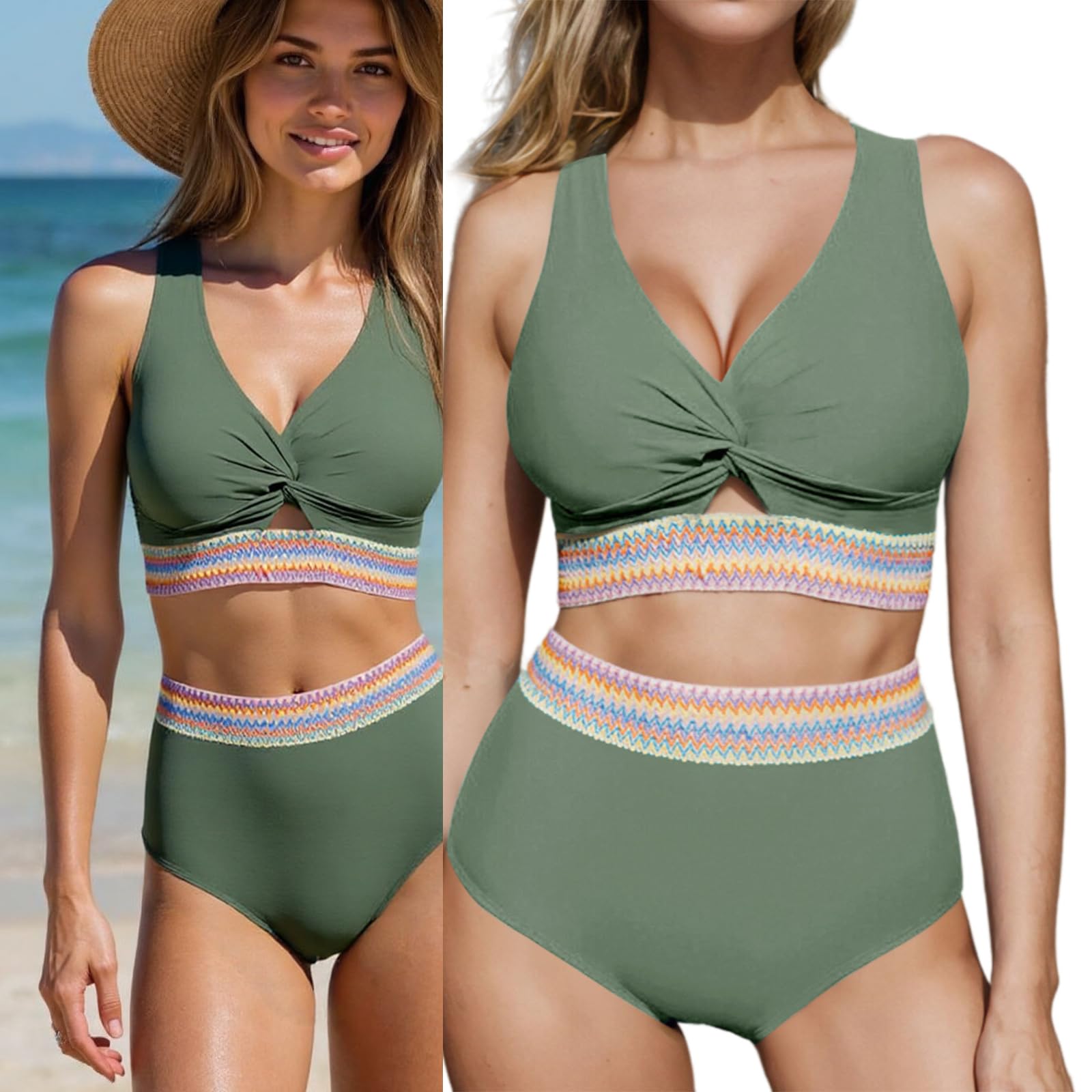 Traje de baño de dos piezas push up espalda descubierta cintura alta mujer playa