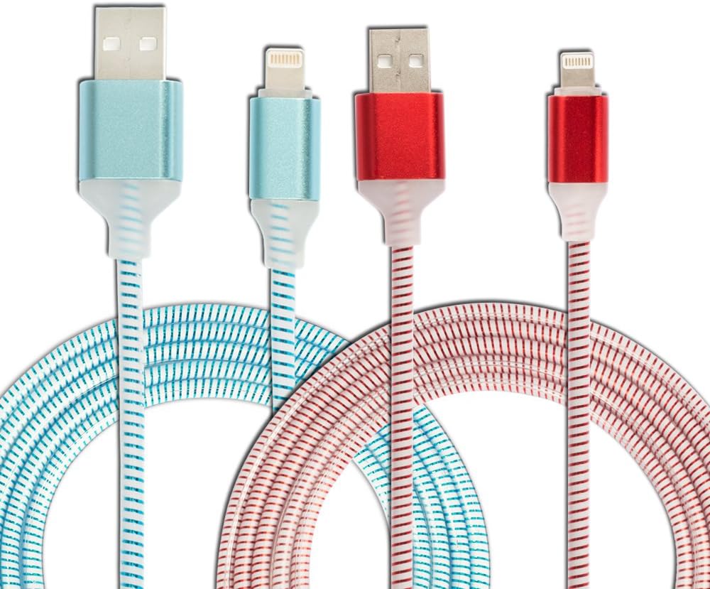 USB Cable, HelloEdge Charging Cord 6FT Gradual Color LED Light Night Light Glowing High Speed Cord (2 Pack) (Blue+Red)