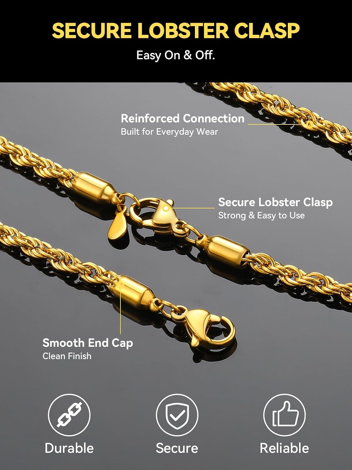 ChainsHouse Stainless Steel Rope Chain Men Twisted Necklace Waterproof Gift image 5