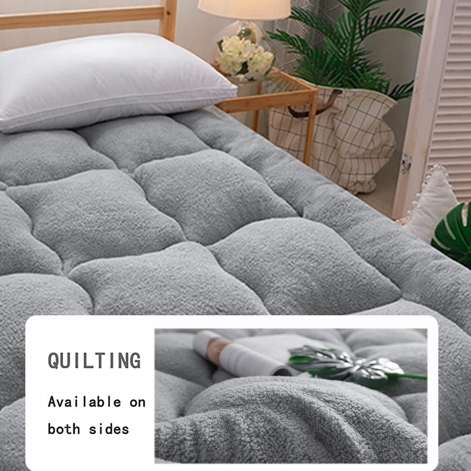 Tragbare Samt-Futon-Matratze, aufrollbar, für Schlafsaal, Gästebett, Camping, Doppelbett, Grau (180 x 200 cm)
