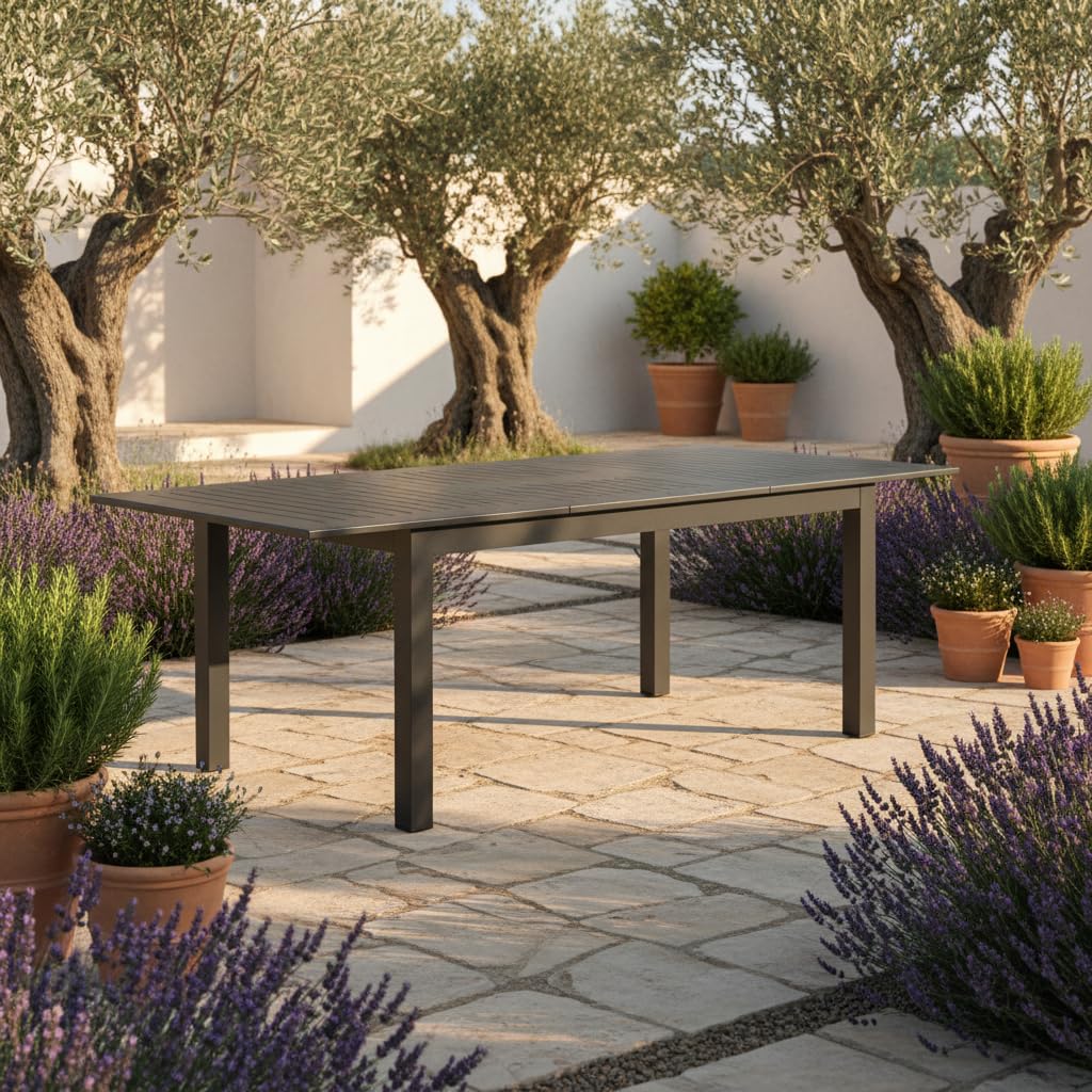 Decor Space Tavolo allungabile Ibiza Antracite in alluminio dogato da esterno per giardino e veranda (Tavolo/150-210 x 90 cm)