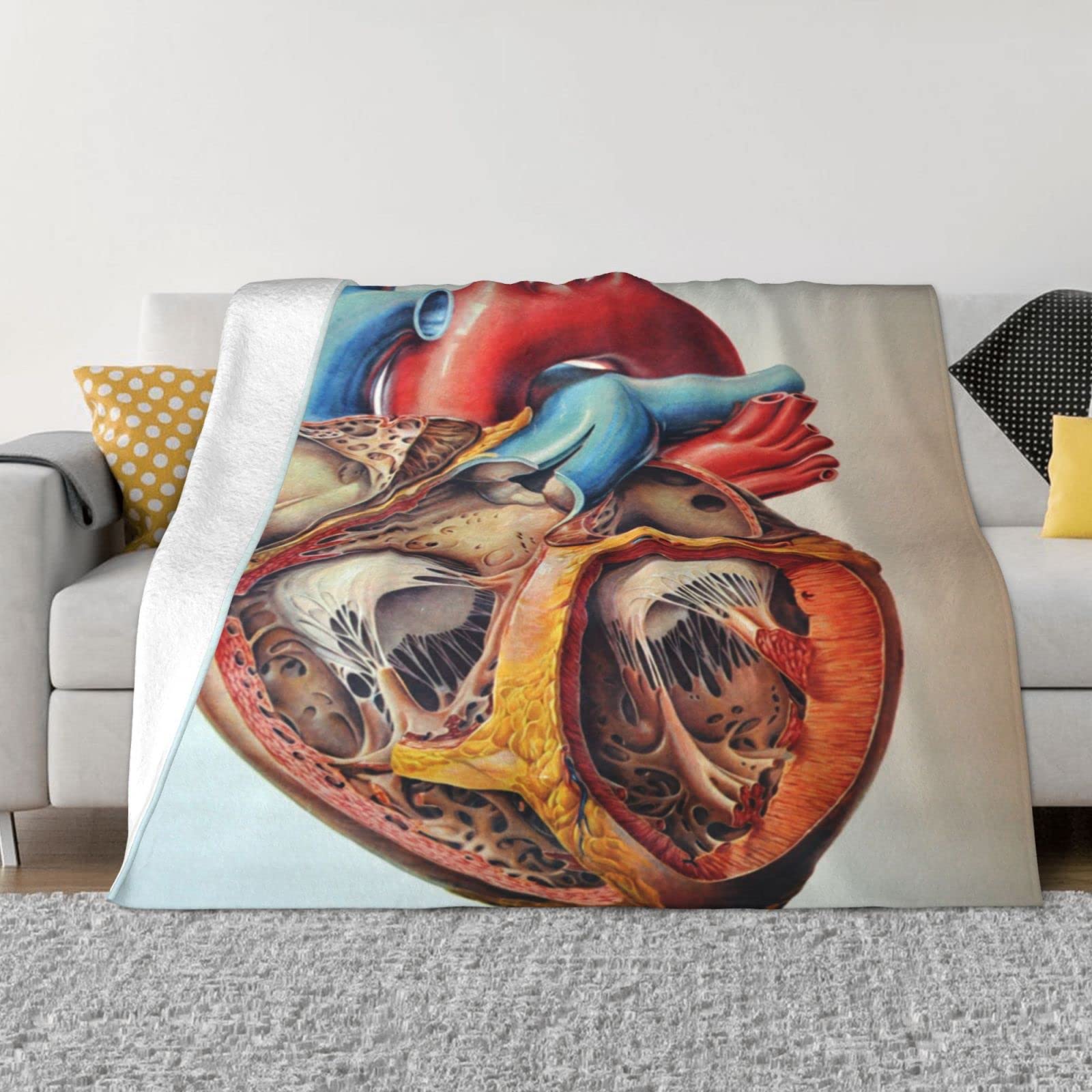 Couverture polaire pour canapé beige épaisse et chaude à motif cœur pour l'hiver