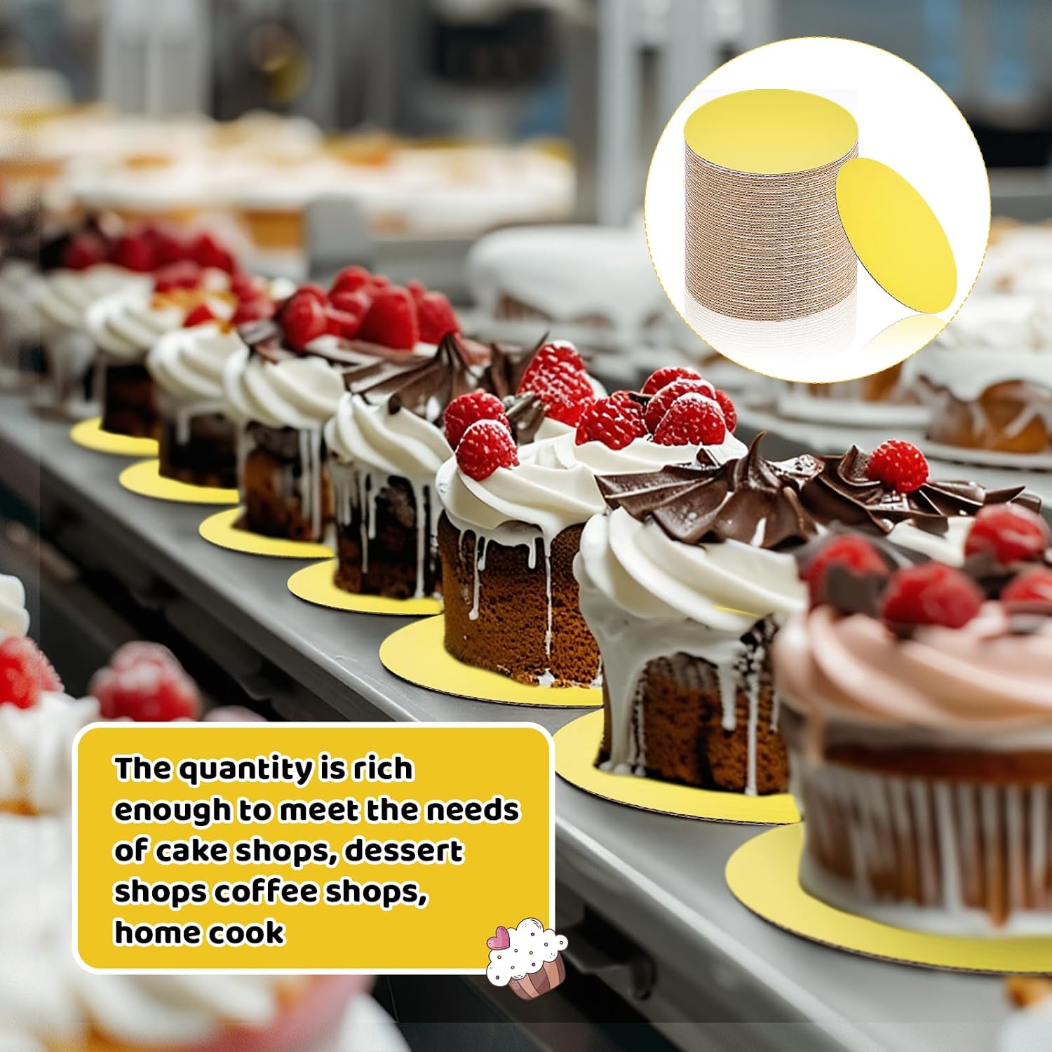100 Pcs 5 Inch Round Cake Board, 2 MM Thickened Mini Cake Boards Waterproof Grease Proof Corrugated Cardboard Tray for Caking, Pastry, Dessert, Pizza,Cupcake (Gold)
