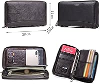 Vista 2 de TAUFE Men's Wallets, Cow Leather Men Casual Clutch Wallet Card Holder Zipper Purse with Passport Holder Phone Case for Male Long Wallet
