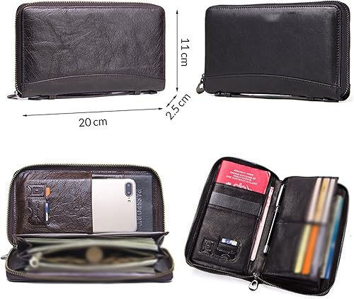 Miniatura 2 de TAUFE Men's Wallets, Cow Leather Men Casual Clutch Wallet Card Holder Zipper Purse with Passport Holder Phone Case for Male Long Wallet (Color