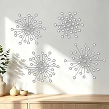 GLASSWINDS 4 Pcs Silver Metal Wall Decor, Bling Crystal Art, Sparkling Rhinestone Sunburst Hanging for Living Room Bedroom, Modern Home Decoration