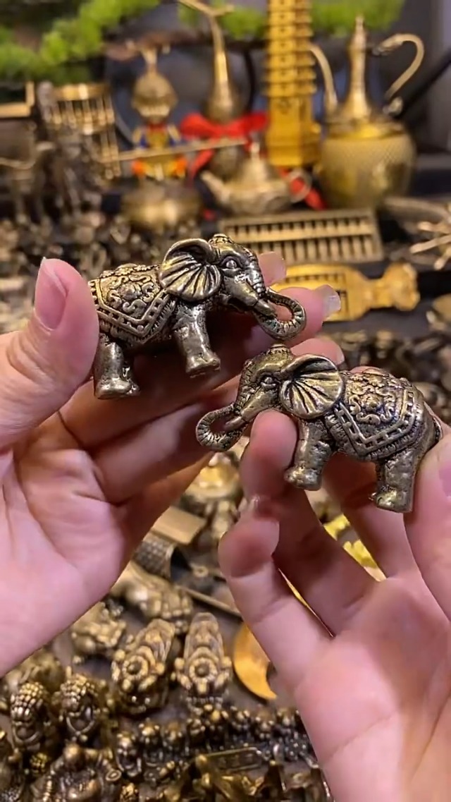 Estatua miniatura de elefante en latón sólido, 2 piezas miniatura 7