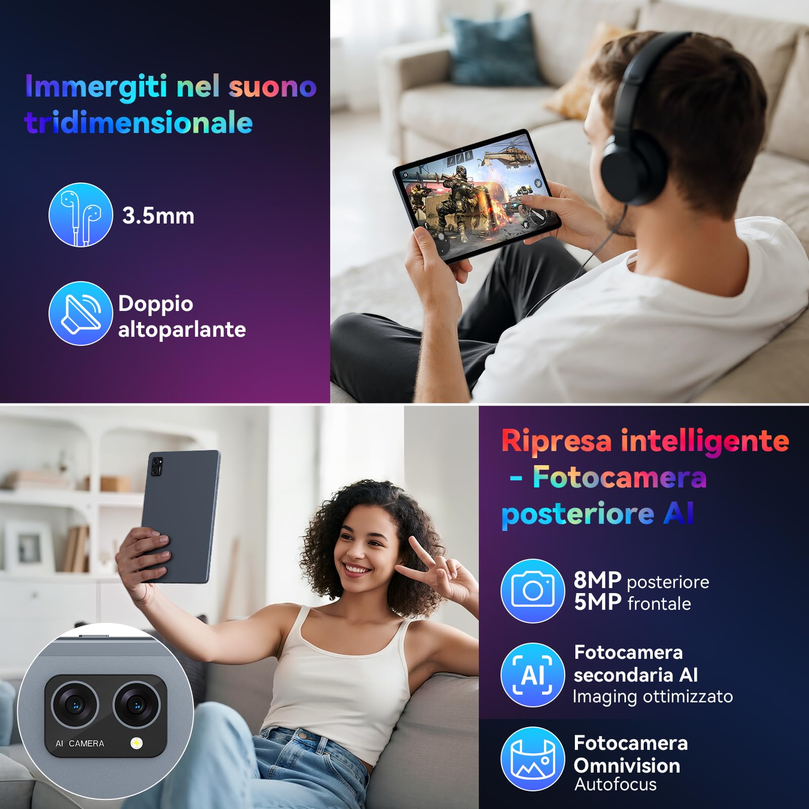 T20 Tablet Android 16 con Tastiera, 24GB RAM + 256GB ROM Espandibile 2TB, Tablet 10 Pollici Widevine L1, Octa-Core, WiFi, Face ID, Bluetooth 5.0, 5000mAh, 8MP+5MP, Jack 3.5mm, 4 Anni Garanzia