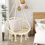 Hammock Chair, Cotton Rope Hanging Chair Bedroom, Chaise Suspendue with Hanging Hardware Kit, 31" Wide Swing Chair for Bedroom, Indoor, Outdoor, Patio, Yard, Max Weight 265 Lbs (Beige)