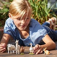 Vista 2 de Schleich Farm World Juego de 5 piezas de juguetes de animales de granja que incluye lindas figuras de llama, conejo, oveja, gallina y ganso