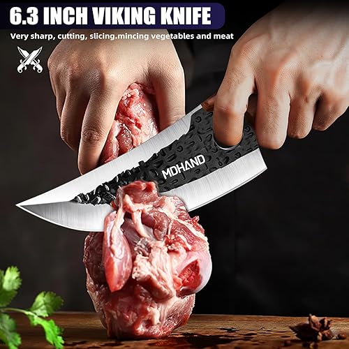 Miniatura 5 de MDHAND Juego de cuchillos de carnicero, juego de 8 cuchillos de carnicero para cortar carne, juegos de cuchillos vikingos forjados a mano con