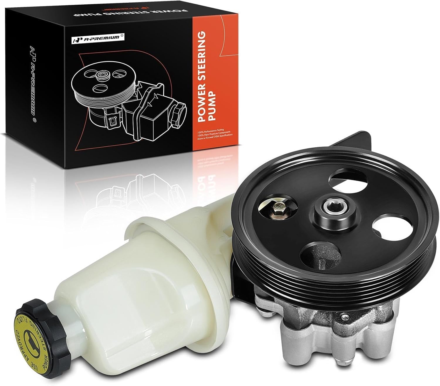 A-Premium Power Steering Pump, with Pulley & Reservoir, Compatible with Dodge Dakota 2000-2004, Durango 2000-2003, 3.7L 4.7L Power-Tech Engine, Replace # 52106253AD, N7200193