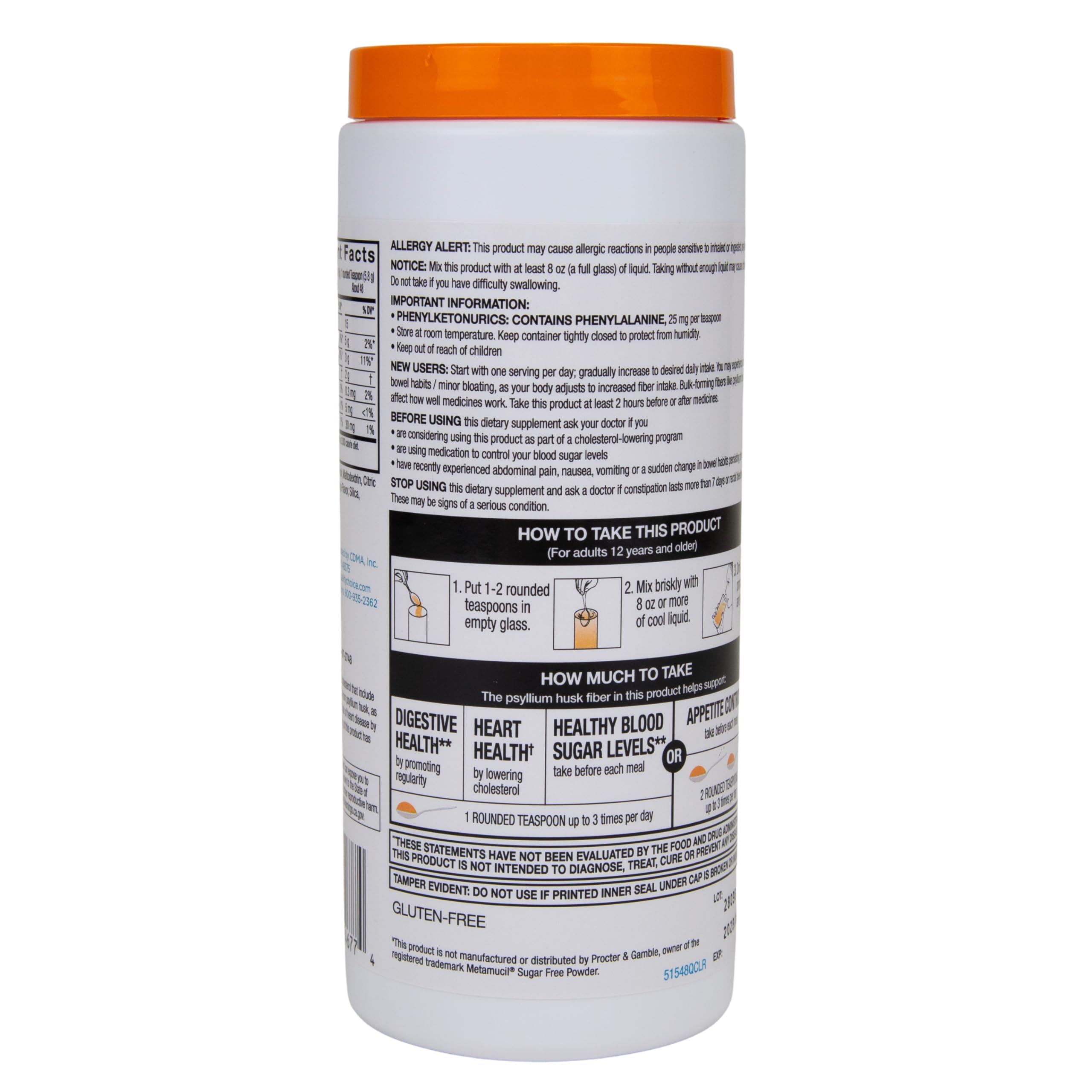 Quality Choice Sugar Free Fiber Powder Naturally Derived Vegetable Formula 48 Doses Orange Flavor — Amazon image 4