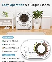 Vista 3 de Secadora Portátil de 110V – Secadora de Ropa Compacta de 850W con 4 Modos de Secado Automático, Tambor de Acero Inoxidable, Perilla de Control