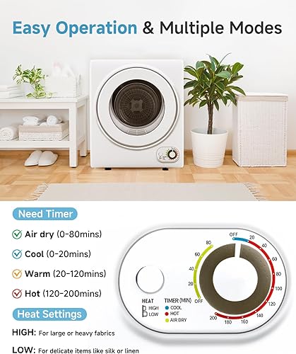 Miniatura 3 de Secadora Portátil de 110V – Secadora de Ropa Compacta de 850W con 4 Modos de Secado Automático, Tambor de Acero Inoxidable, Perilla de Control