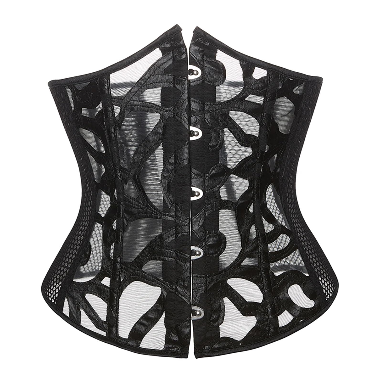MZPOZB Underbust Corset Black Hollow Out Mesh Waist Trainer Cupless(M)