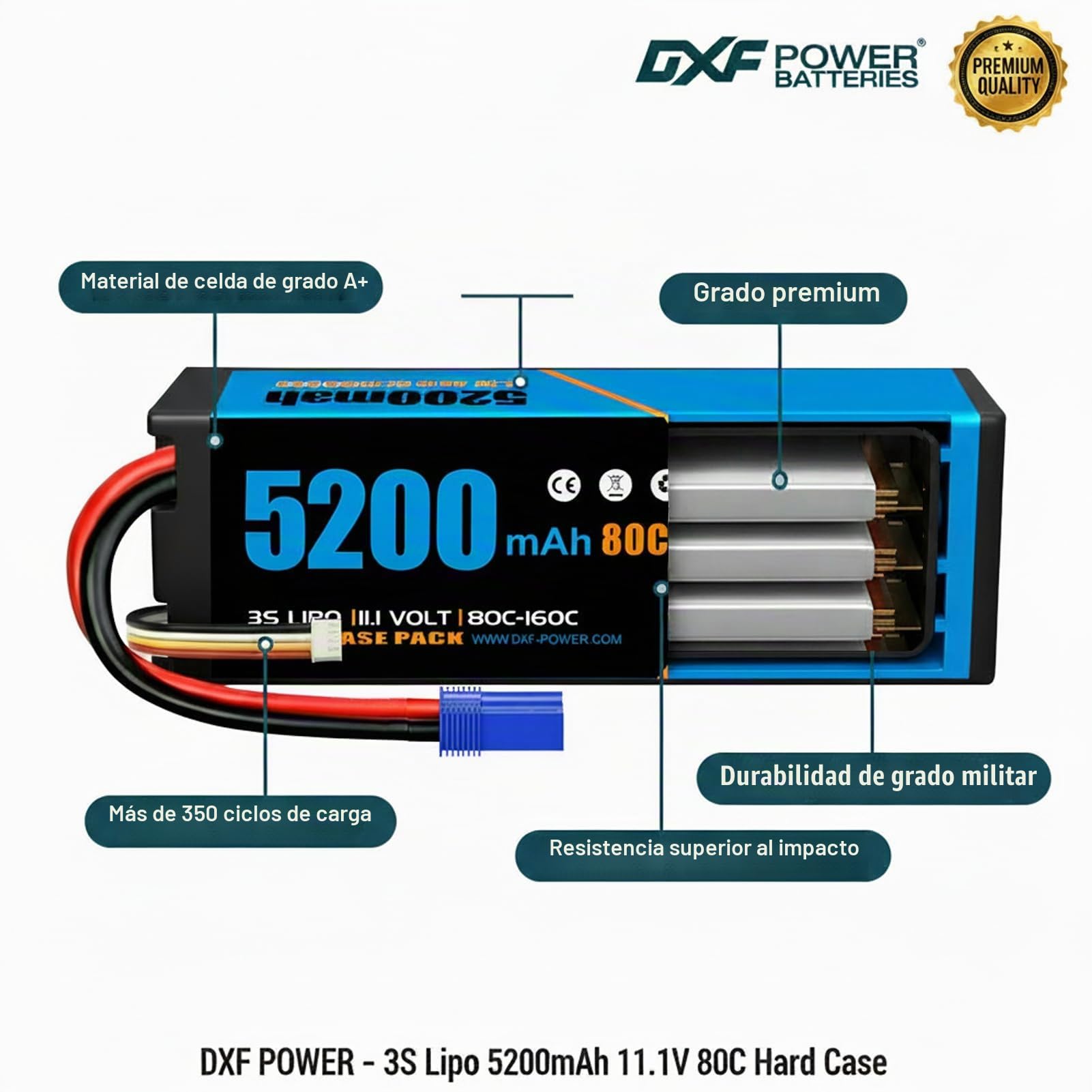 DXF 2 Pack Batería LiPo 3S 11.1V 5200mAh 80C Conector EC5 Helicóptero Avión Coche RC Barco Drone Multirotor Buggy Truggy 1/8 1/10 Polímero Litio Alta Descarga Brushless
