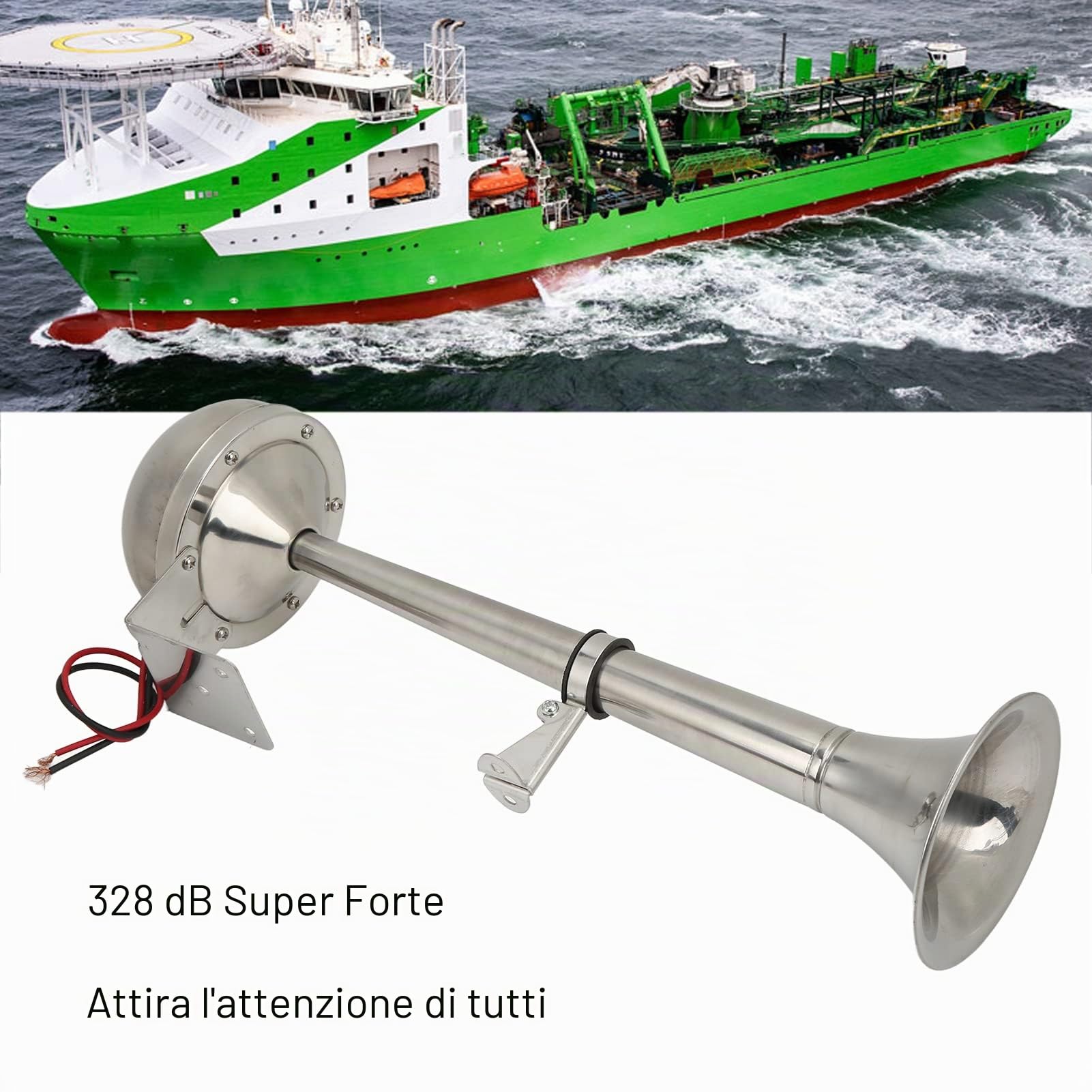 Clacson per Barca Tromba per Camion 12V Tromba Singola Forte in Acciaio Inossidabile 328Db 12V 30W Vxh1112Mar‑C Tromba D'aria Universale in Acciaio Inossidabile per Barche