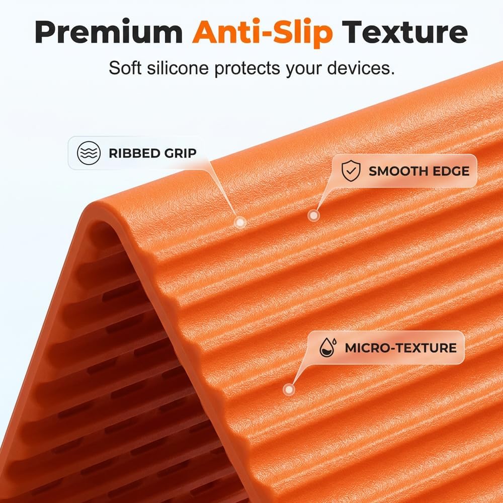 Auiepet Flexible Silicone Phone Stand with Aluminum, 2026 New Foldable Phone Holder, Bendable Adjustable Anti-Slip Desktop Stand Portable Rollable Multi-Angle Stand for Phone Tablet Laptop (Orange*2)