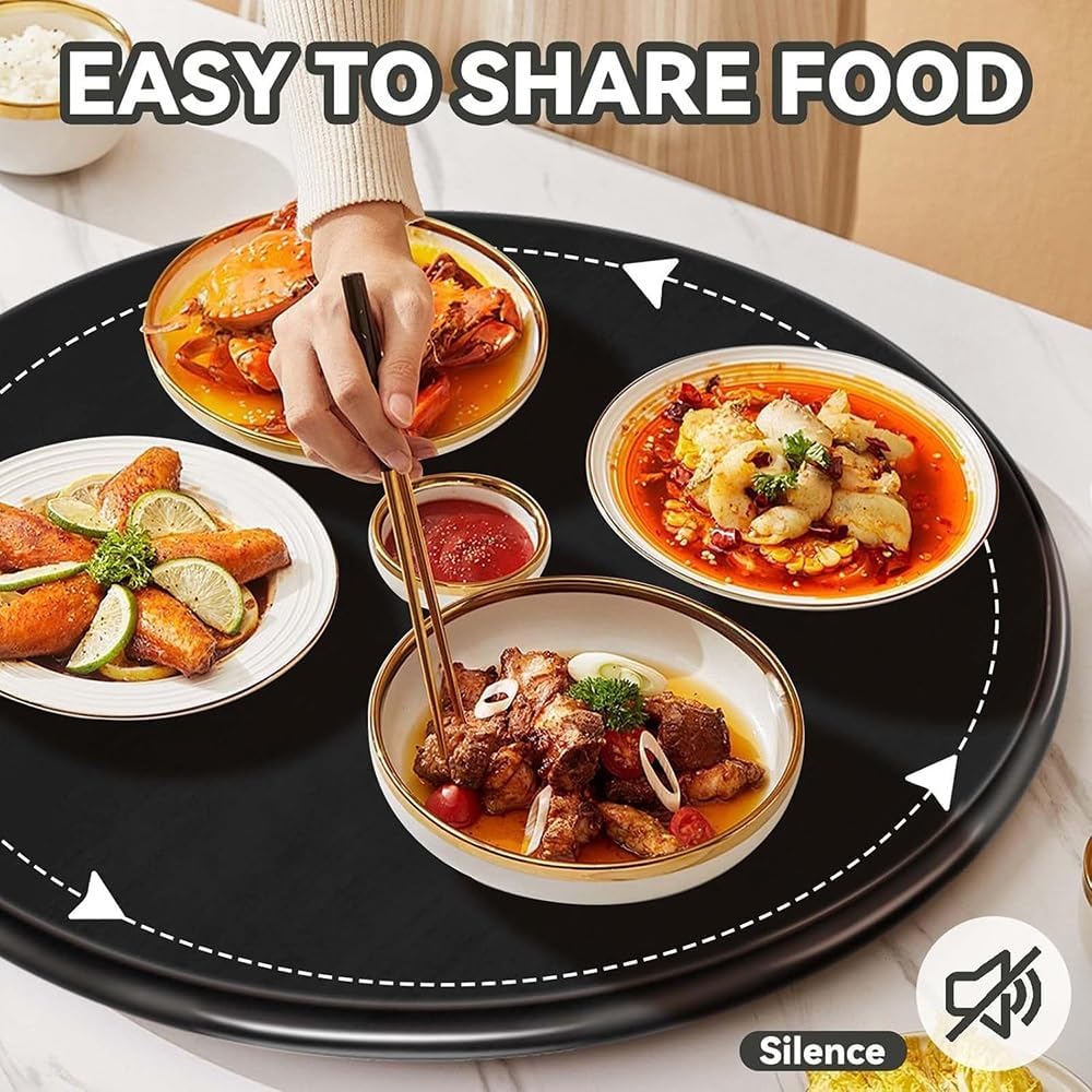 20" 24" 30" 36" Tempered Glass Lazy Susan Turntable Dining Table Serving Plate Large Round Rotating Tray Tabletop Centerpiece, Silent, Smooth Spin ﻿(Black,20inch(50cm))