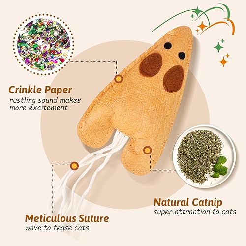 Miniatura 10 de Nobleza Juguetes de gatito para gatos de interior, paquete de 4 juguetes masticables para dentición de gatos con papel arrugado, juguete interactivo