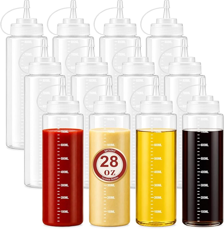 Frasco plástico squeeze SECLENT para molhos, condimentos e mel, 28 oz