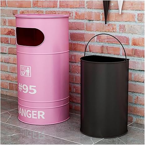 Bins Commercial Large Metal Trash Can, Retro Industrial Style Outdoor  Litter Box with Lid (Color : Pink, Size : 40x70cm)