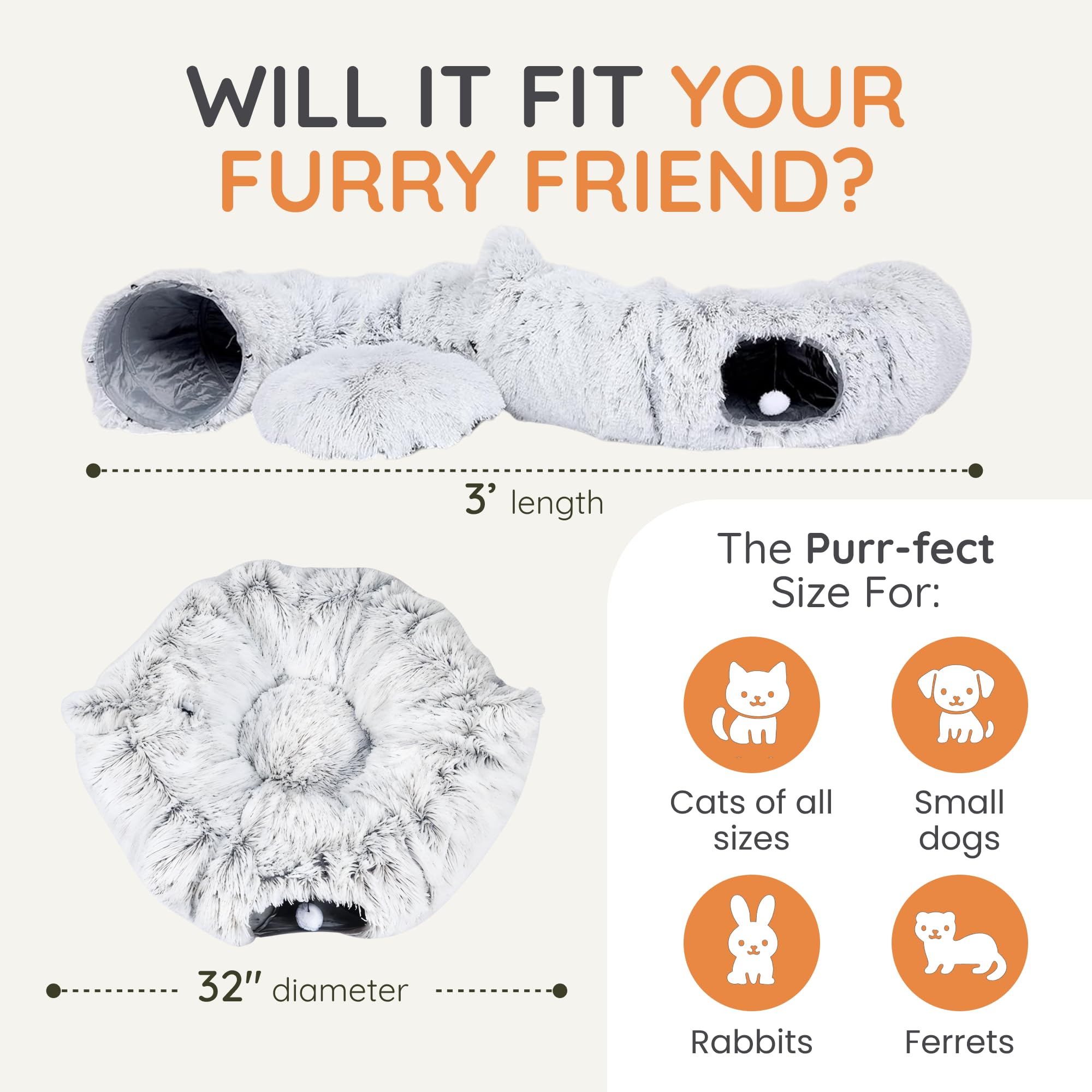 Cueva de cama para gatos con juguetes de hierba gatera, escondite para gatos Peekaboo y túnel de dona para gatos, túneles 3 en 1 para gatos de interior, cama plegable para gatos, lavable de