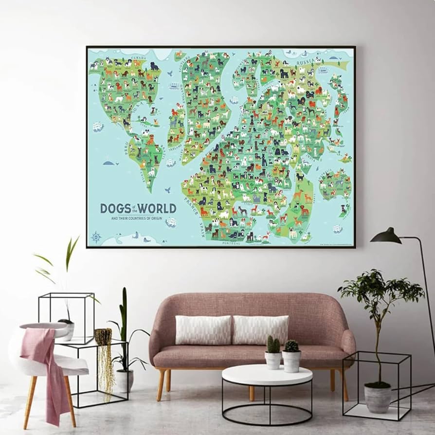 Amazon.co.jp: BAIQIAOLIYI 動物犬世界地図ポスター壁アート画像