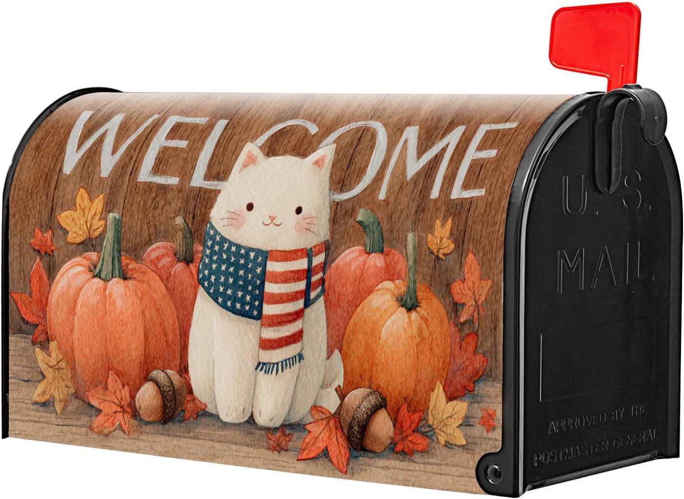 Pumpkin Cat Mailbox Covers Magnetic Waterproof Standard Size Mailbox Cover Wraps Post Letter Box Cover Decor for Outside Garden Yard Farmhouse Home (Pumpkin Cat, 21x18 inch)