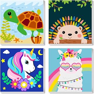 CarlonLin 4-Pack Framed Paint by Numbers for Kids Ages 8-12 | Cute Animals DIY Acrylic Kits, Beginner Home Wall Decor 8x8 Inch
