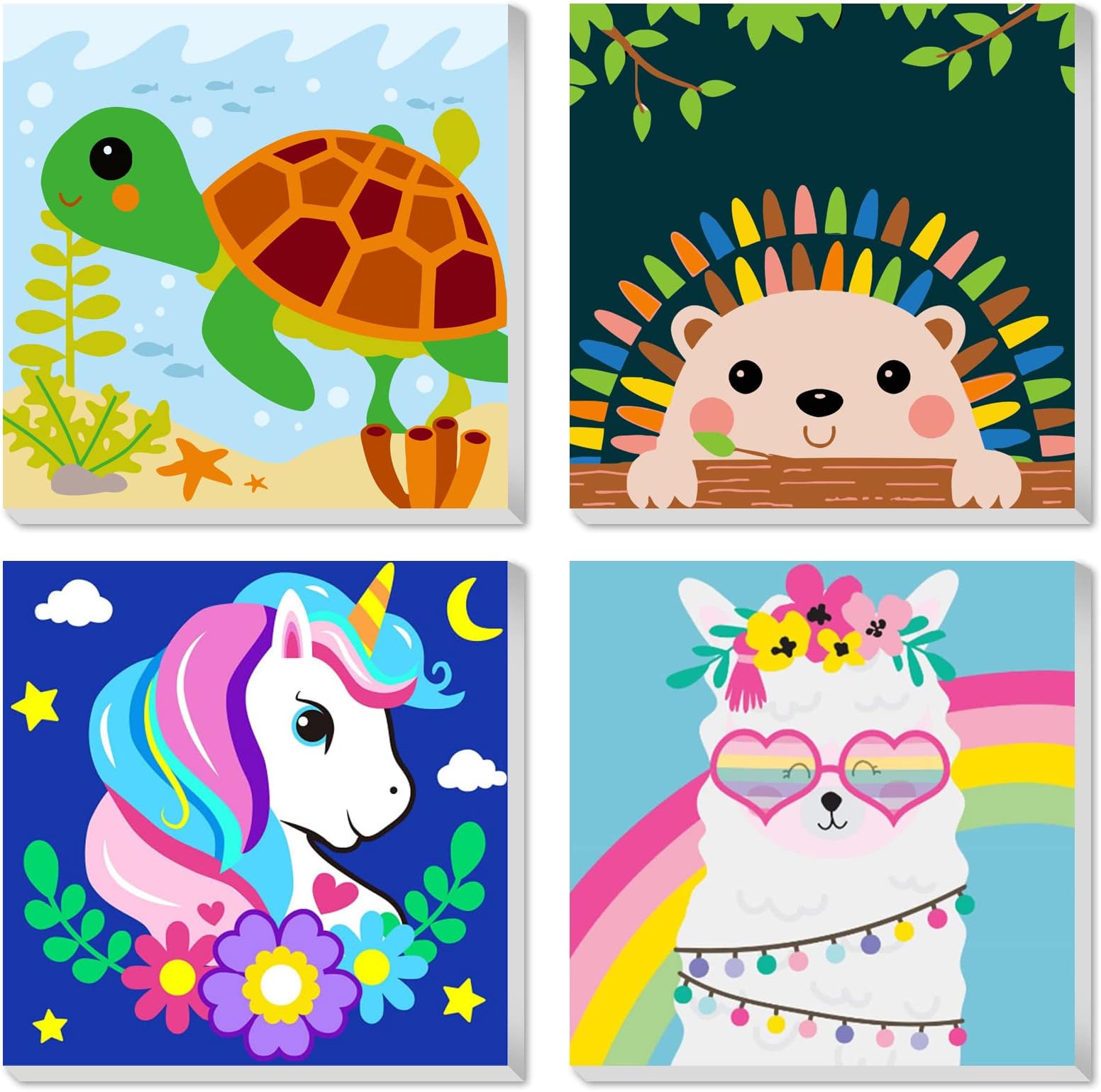 CarlonLin Framed 4 Pack Paint by Number for Kids, Paint by Numbers for Kids Ages 8-12, Paint by Numbers Kits Children Beginner, DIY Acrylic Oil Painting for Home Wall Decor (8x8inch)