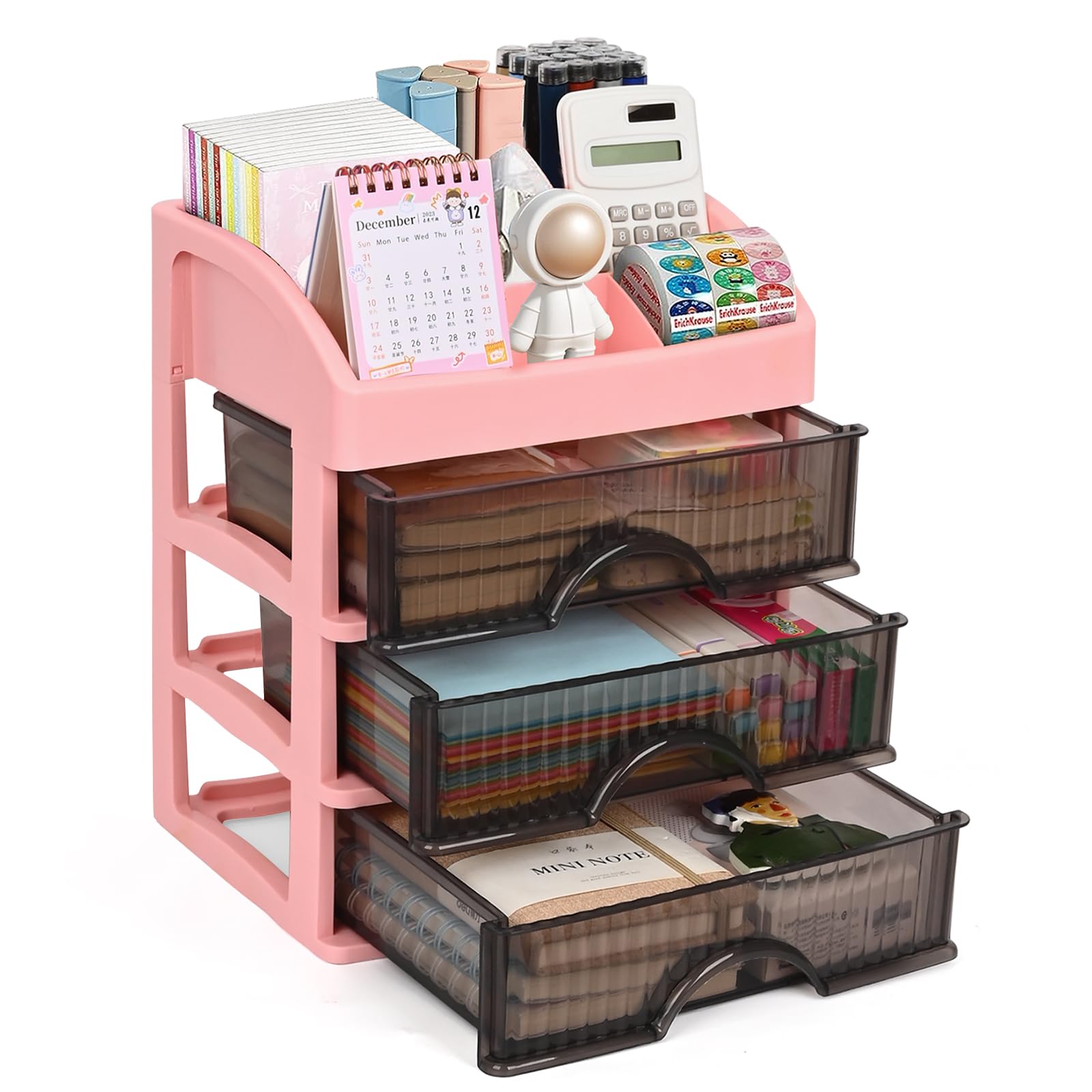 KAYYUKI WH 4-Layer Desktop Drawer Organizer - Pen Holder and Office Supplies Desk Organizer with Sliding Drawer, Ideal for Office and Home Workspaces.