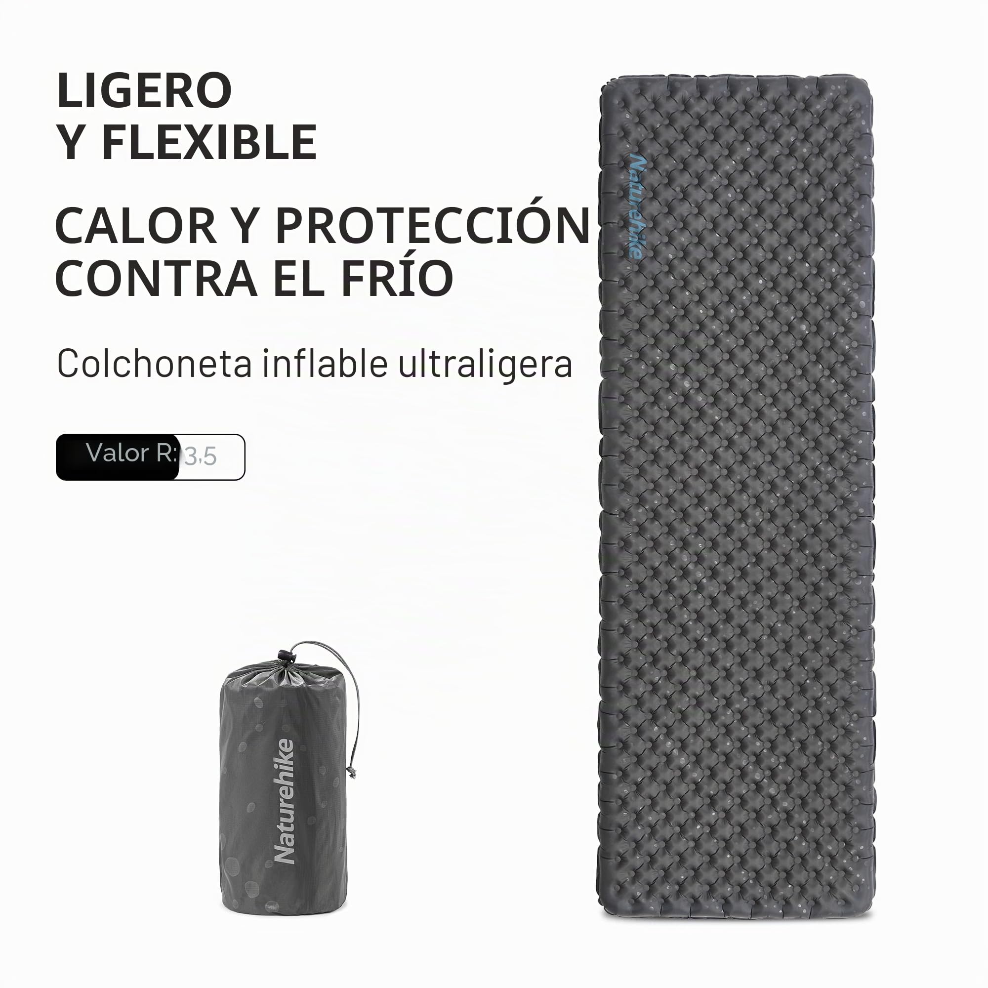 Naturehike Colchoneta para Dormir para Acampar con Valor R 3,5, colchoneta para Dormir autoinflable Ultraligera para Las 4 Estaciones, colchón de Aire Duradero con Bolsa Inflable L