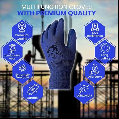 Miniatura 8 de 10 o 20 pares de guantes de trabajo, guantes de trabajo de seguridad con revestimiento de goma resistente, guantes multiusos