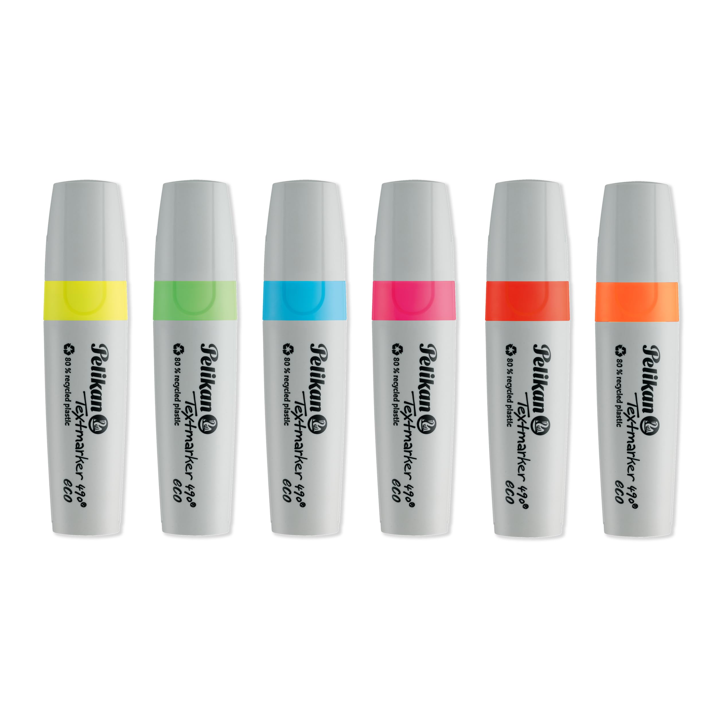 Pelikan 6 Pack Bright Highlighters with 80% Recycled materials, 3-Width Tip, Water-Based Ink