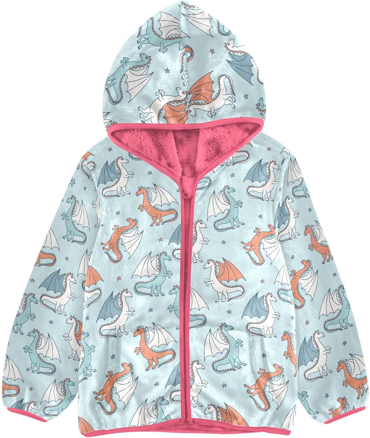 Dragon Toddler Fleece Jacket Baby Girls Hooded Zipper Long Sleeve Thick Warm Outerwear 3-10 Years