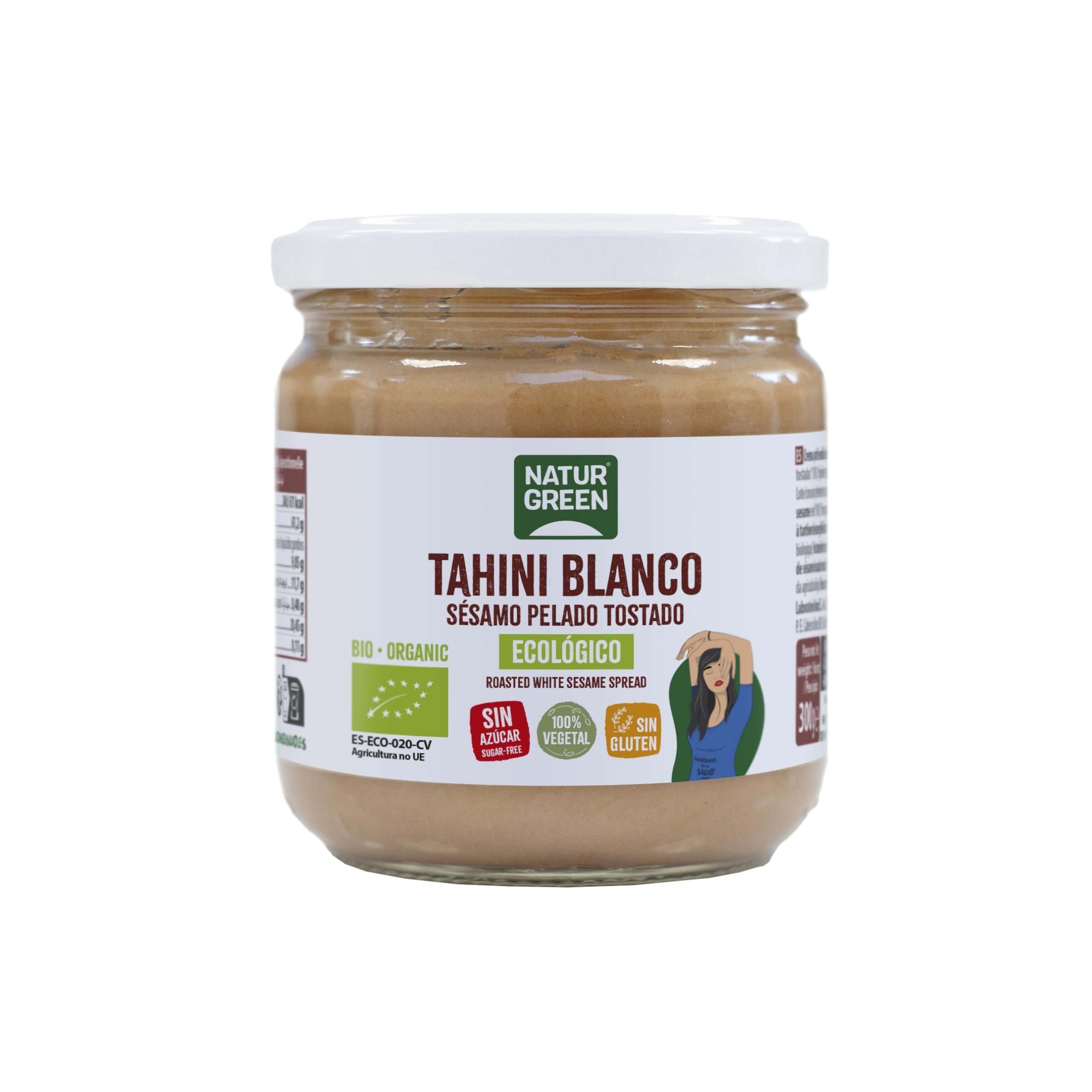 NaturGreen - Tahini Pasta de Sésamo Tostado Bio, Tahín Puré Ecológico, Elaborado con Semillas de Sésamo - 300 g