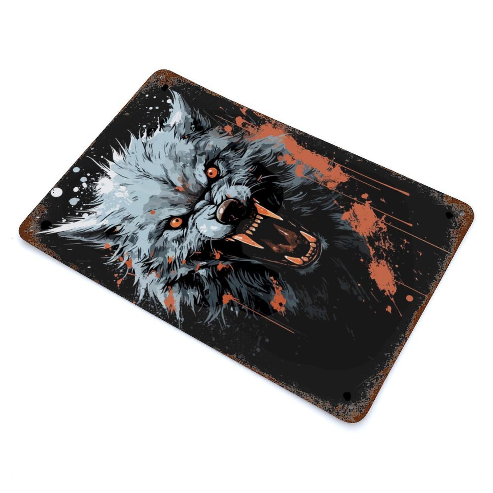 Rust Effect Angry Wolf Vintage Rust Metal Sign 11.8"x7.9", Rustic Home Decor for Farmhouse, Kitchen And Entryway Decor