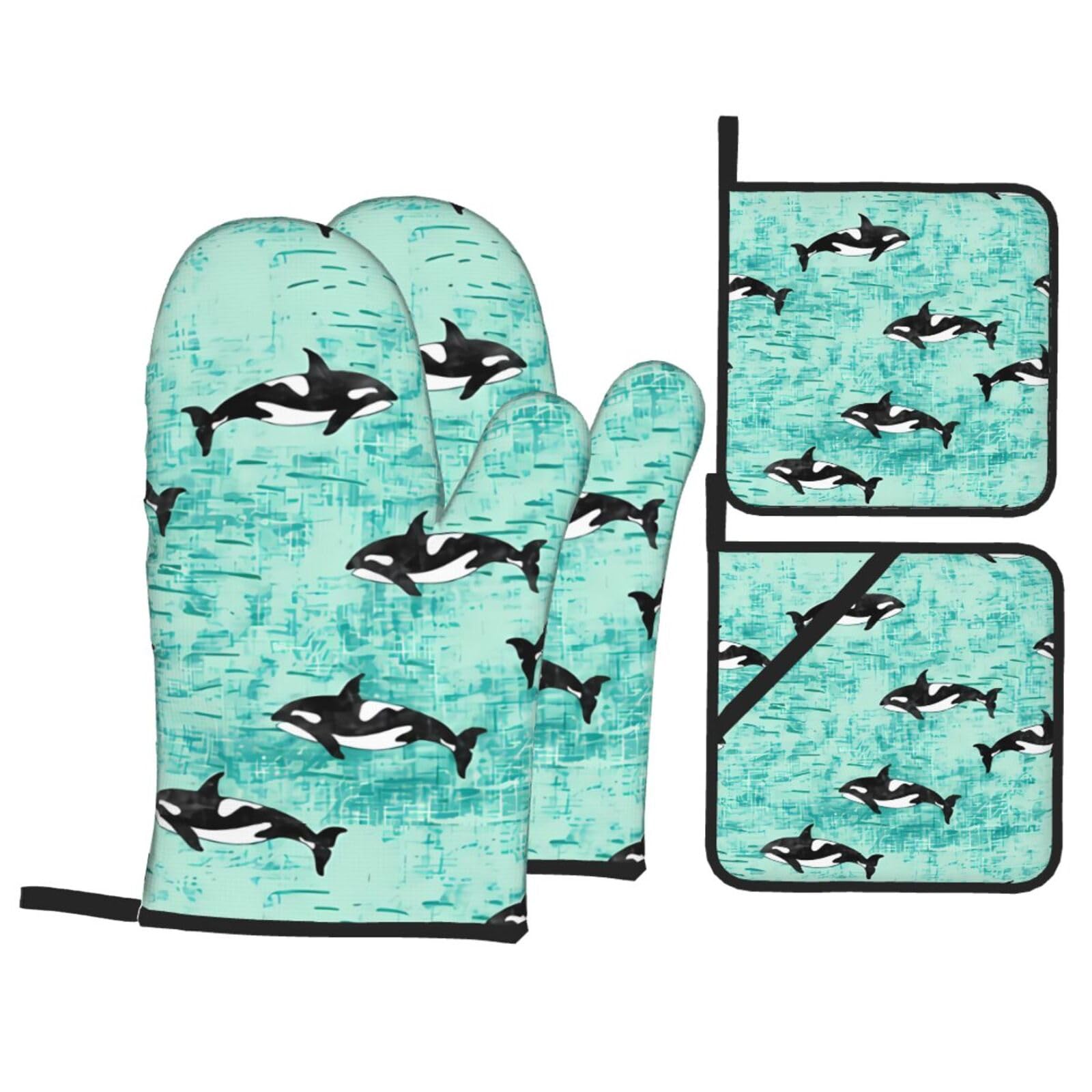 WHJSHOP Pacific Ocean whale Prints Oven Mitts & Pot Holders Set - Waterproof Kitchen Layers & Heat Resistant - Durable Covers for Safe Cooking & Easy Cleanup