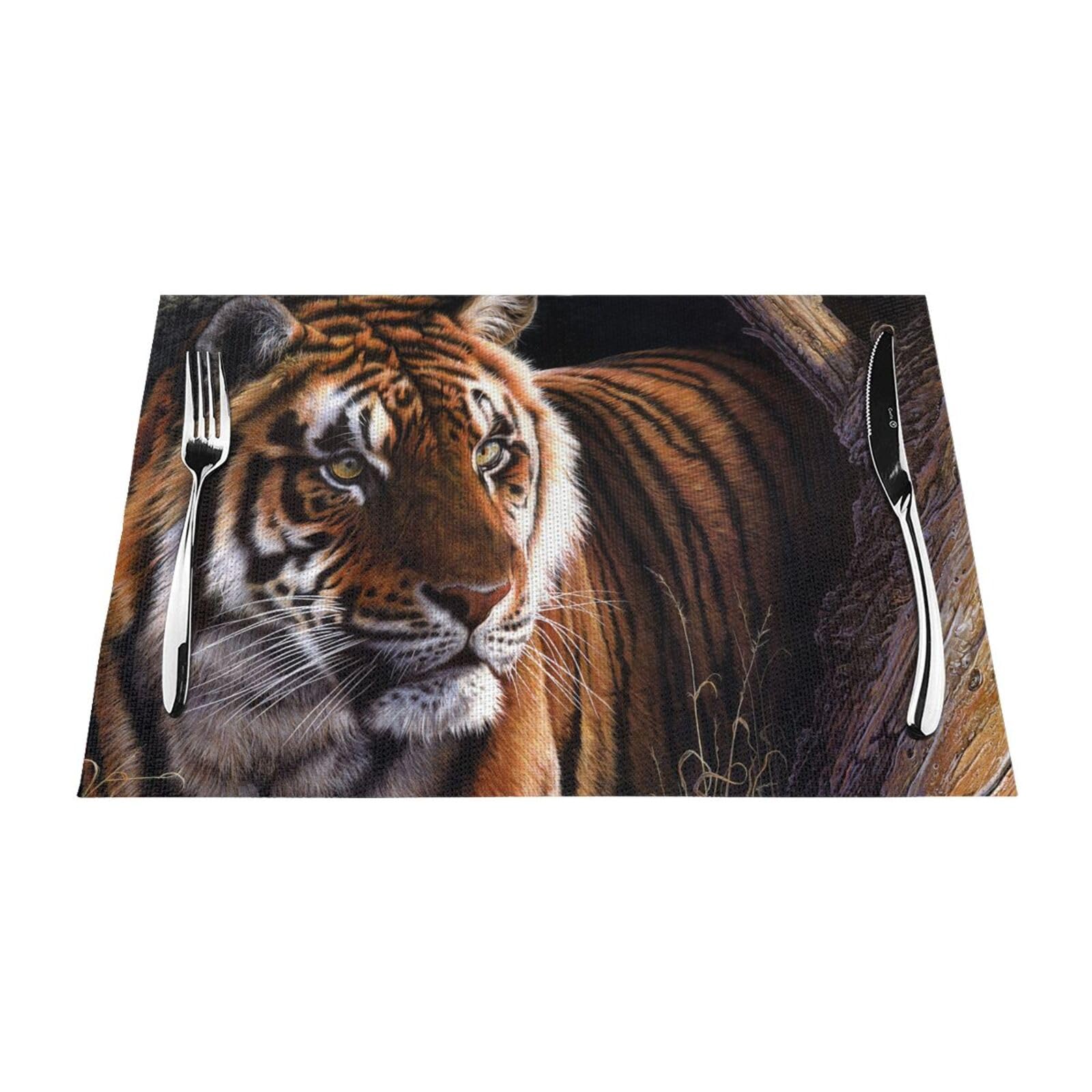 PVC Placemat Set of 6 PCS, 45x30 CM, Bengal Tiger Printed Non-Slip Heat Resistant Place Mats for Kitchen Dining Table Indoor Outdoor