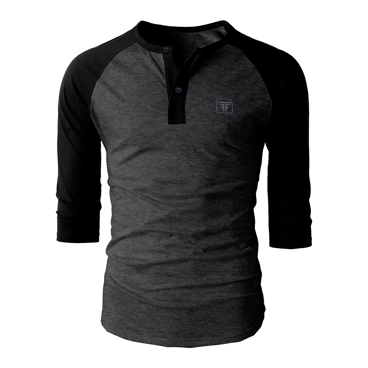 FASHION FREAK Full Sleeves T Shirt for Men Stylish Raglan Henley Style Black (FF007)