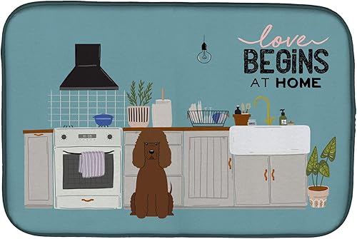 Miniatura 486 de Caroline's Treasures CK7824DDM - Tapete absorbente para secado de platos con diseño de bulldog inglés, rojo y blanco, para encimera de cocina, 14 x