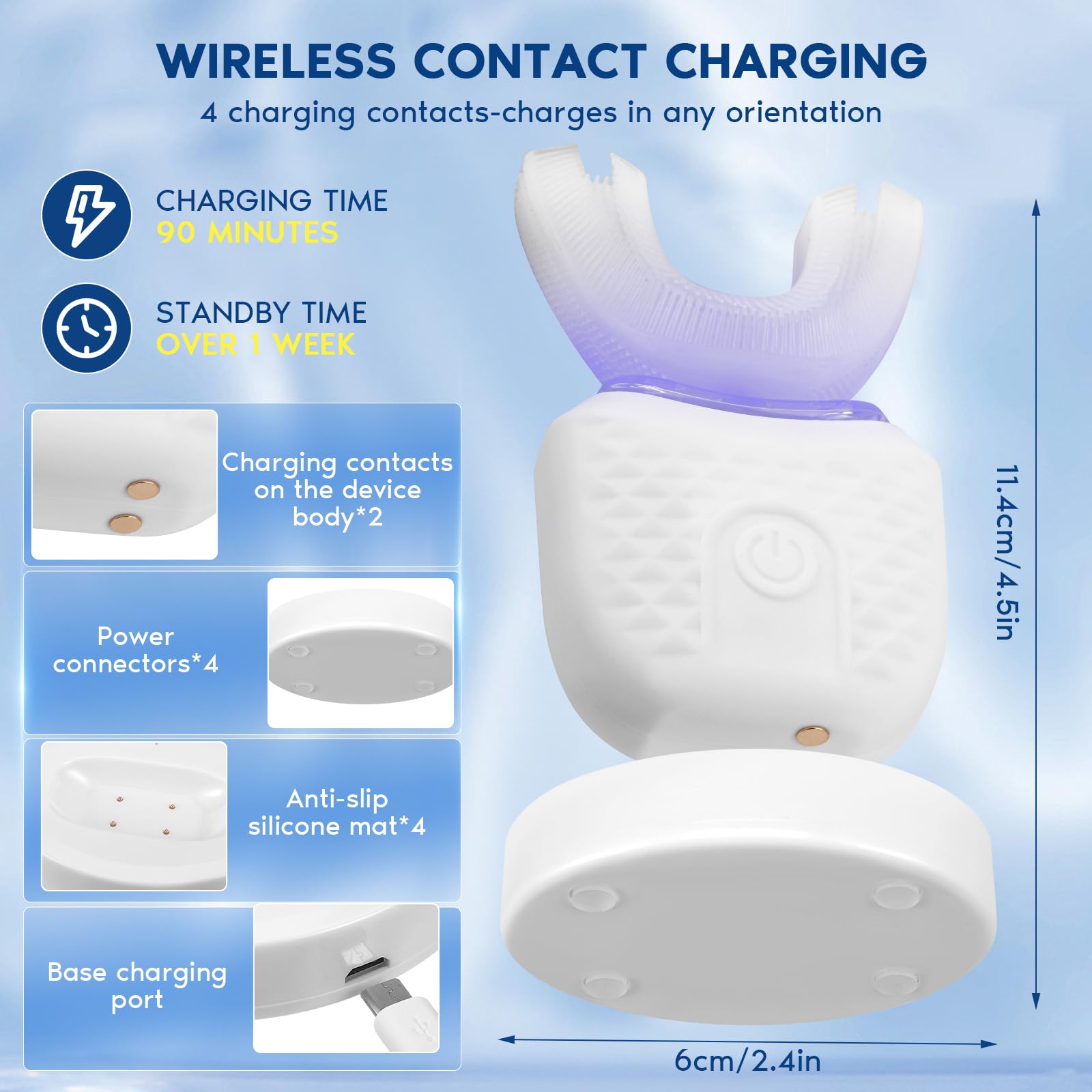 Cepillo De Dientes Ultrasónico Automático,En Forma De U,3 Niveles De Intensidad,Ipx7 Impermeable,45 S Temporizador,Cepillo De Dientes Eléctrico Ultrasónico 360° Para Adultos