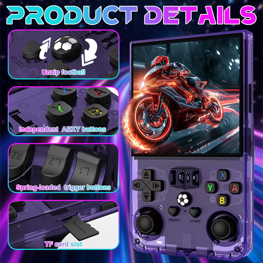 R36MAX Console Retro Game, 4 Pollici Console Portatile Gaming, Console Retro con 128 GB di Memoria, 22.000 Giochi & 30 Emulatori, Sistema Linux, Batteria 4000 mAh, Mini-Arcade (Viola)